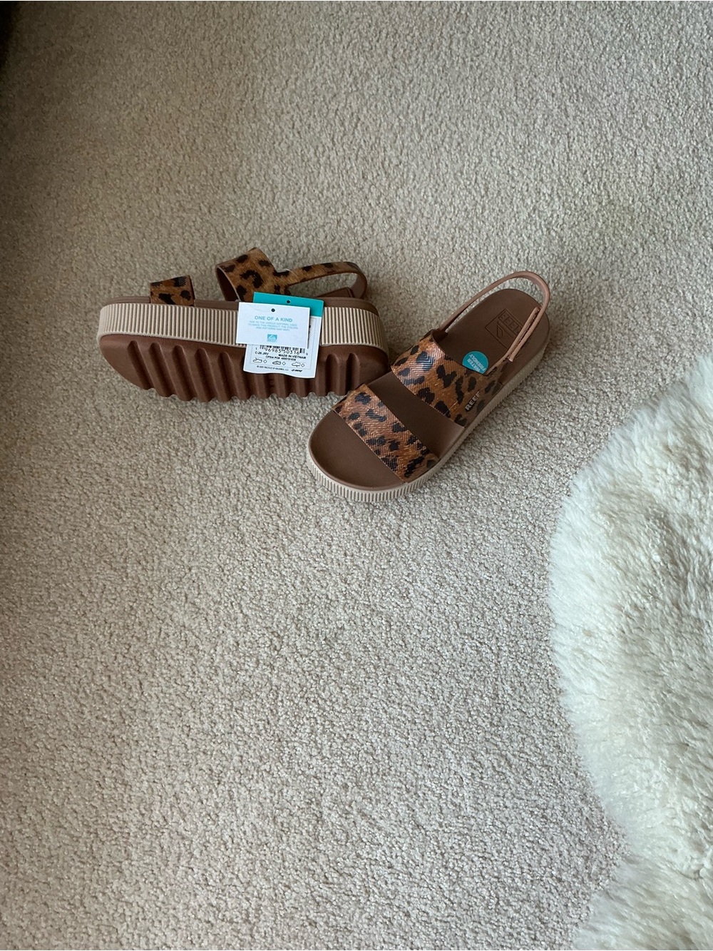 Reef Leopard Print Slide Sandals - Brown/Tan